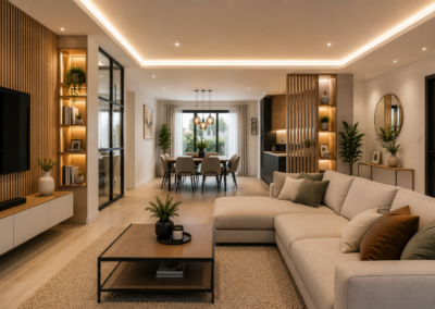 Aménagement de bureaux professionnels avec cloisons vitrées et faux plafond à Coutras.